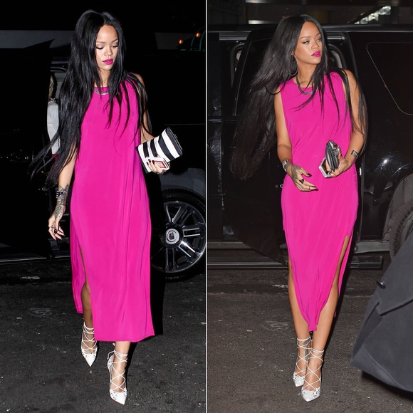 Helmut Lang Dresses & Skirts - Helmet Lang Bright Pink Side Slit Jersey Layered Dress